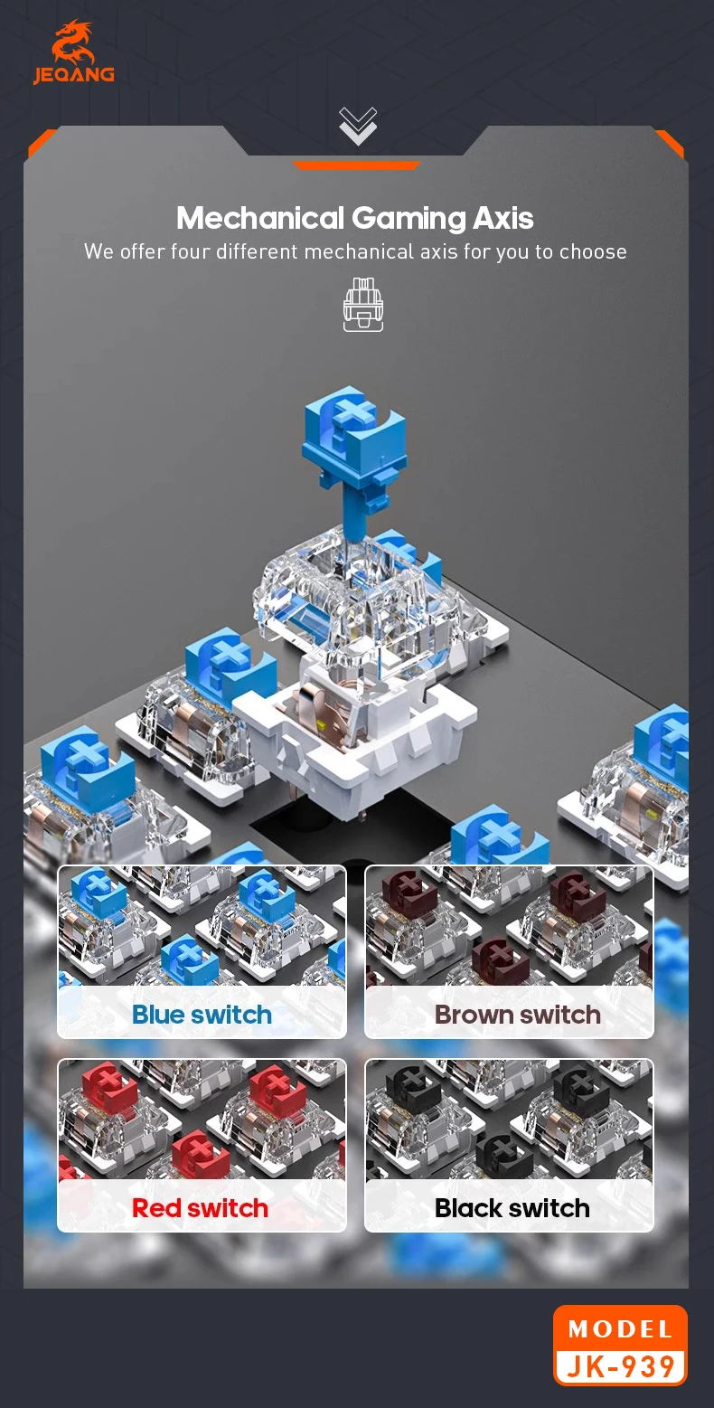 Jeqang JK-939 87-Key Wired Mechanical Keyboard QWERTY Layout with Green Shaft Punk Style for PC Gamers