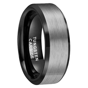 Coolstyle Jewelry Dropshipping 8mm Beveled Matte Finish Black Tungsten Carbide Ring for Men Women Trendy Engagement Wedding Band