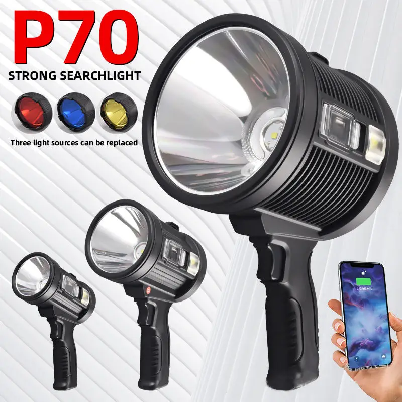 Waterproof Handheld Strong Light Searchlight Built-in Battery Spotlight for Fishing Hunting Patrol Light