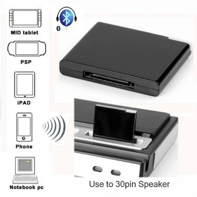 A2DP Bluetooth Music Audio 30 Pin Adattatore Ricevitore Speaker Dock Per Trasmettitore Wireless Cuffie Ritorno Fase Nero 88057601 - Foto 12