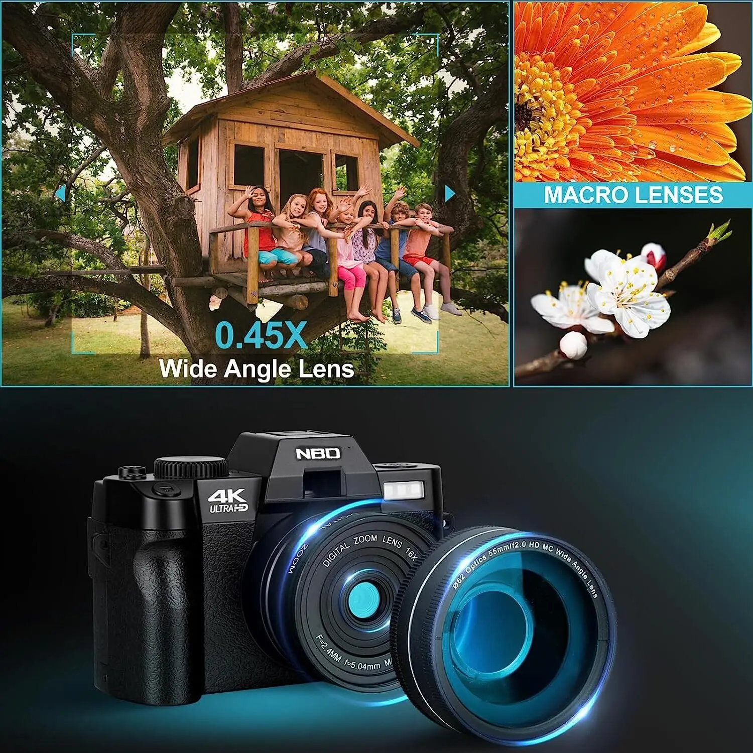 デジタルビデオカメラ 4K Ultra HD Wi-Fi 48.0メガピクセル 写真撮影用