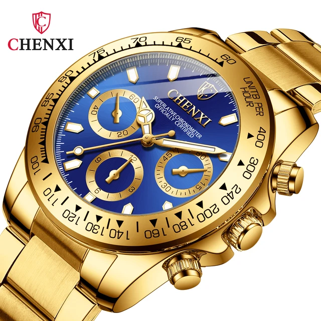 CHENXI 086 Luxury Waterproof Golden Quartz Watch for Men - Stylish