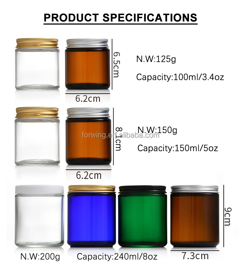 Wholesale 4oz 8oz Clear/Amber Customer Label Empty Glass Candle Jars With Metal Lids details