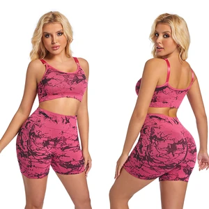 Yoga 2 Piece Yoga Set Ladies Active Wear Sports Bra and Exercise Shorts Fitness Set Breathable and Lightweight Elastic Quick Dry