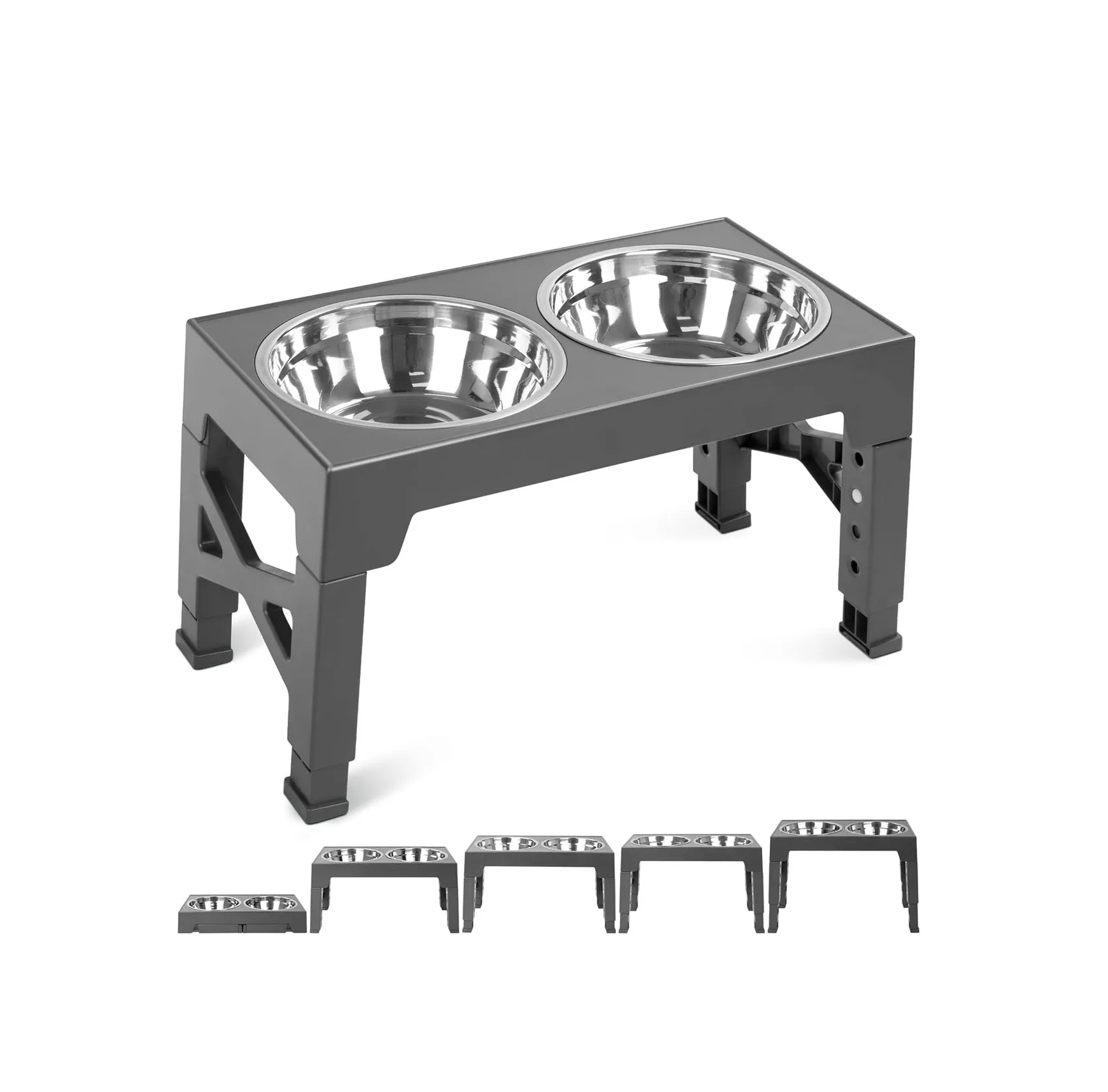 5 Adjustable Heights Raised Dog Bowl Stand With Double Stainless Steel
