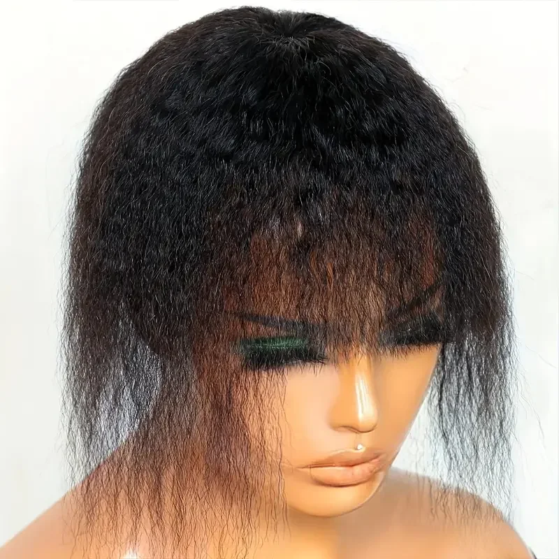 Kinky Straight Hair Clips Echthaar Topper mit Pony Clip in Extensions Naturfarbe_voghion.com