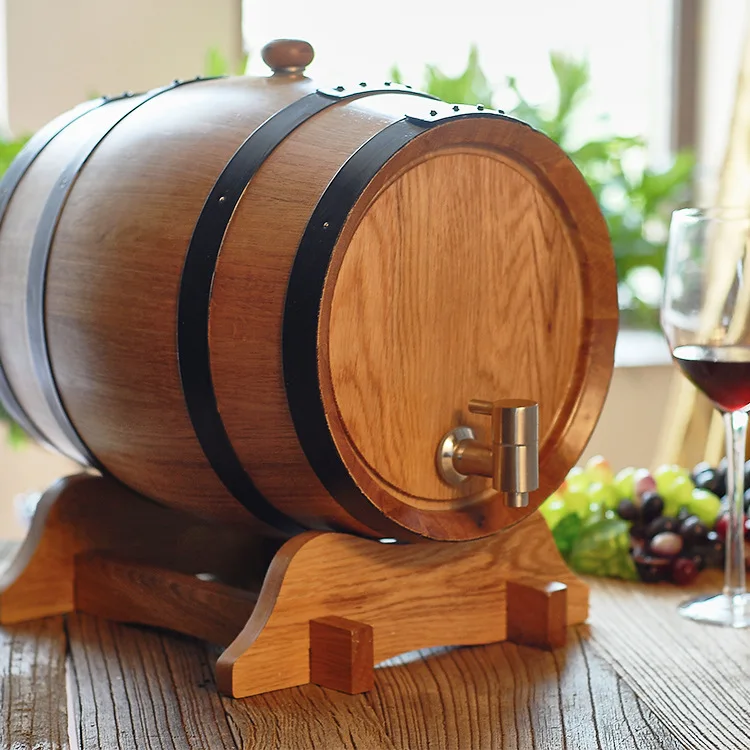 10L Oak Aging Barrel with Stand Bung and Tap Without Liner Wooden Whiskey Wine Barrel Wood for Brewer Distiller Wine Maker