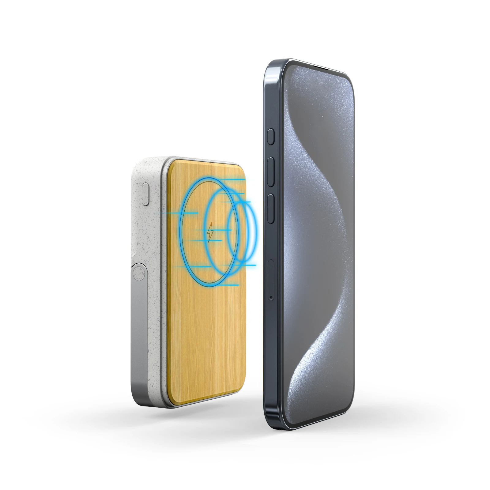 Electronics Fast Charge Powerbank 22.5W Wireless Wheat and Bamboo Magnetic Power Bank 10000mAh with Foldable Holder for Phone