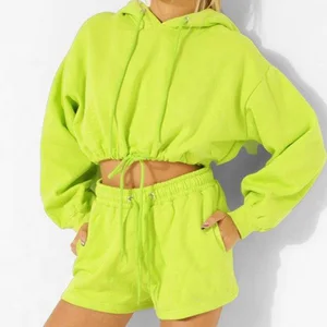 Custom Women Drawstring Crop Top Elastic Waist Shorts Tracksuit
