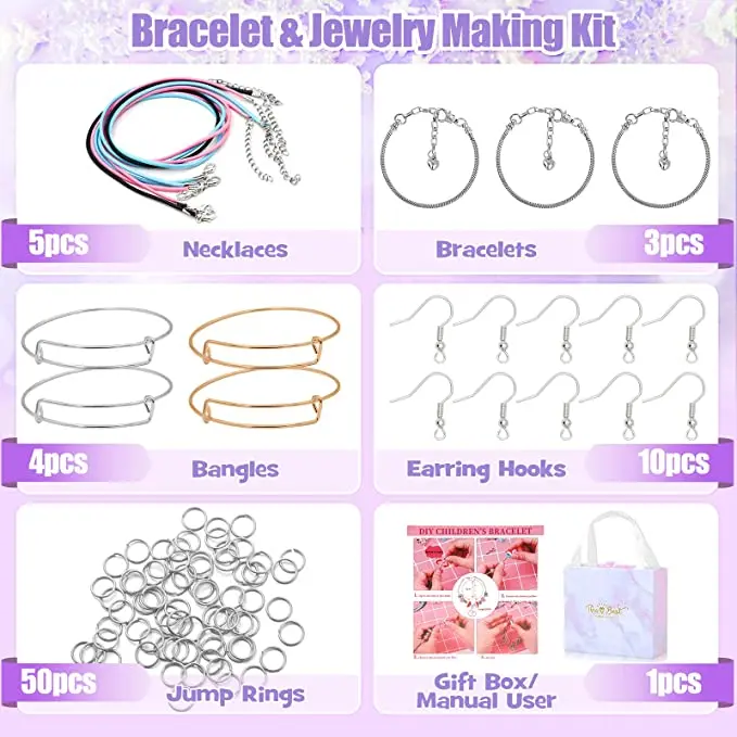 162 Pcs Charm Bracelets Kit With Beads And Jewelry Charms,Purple