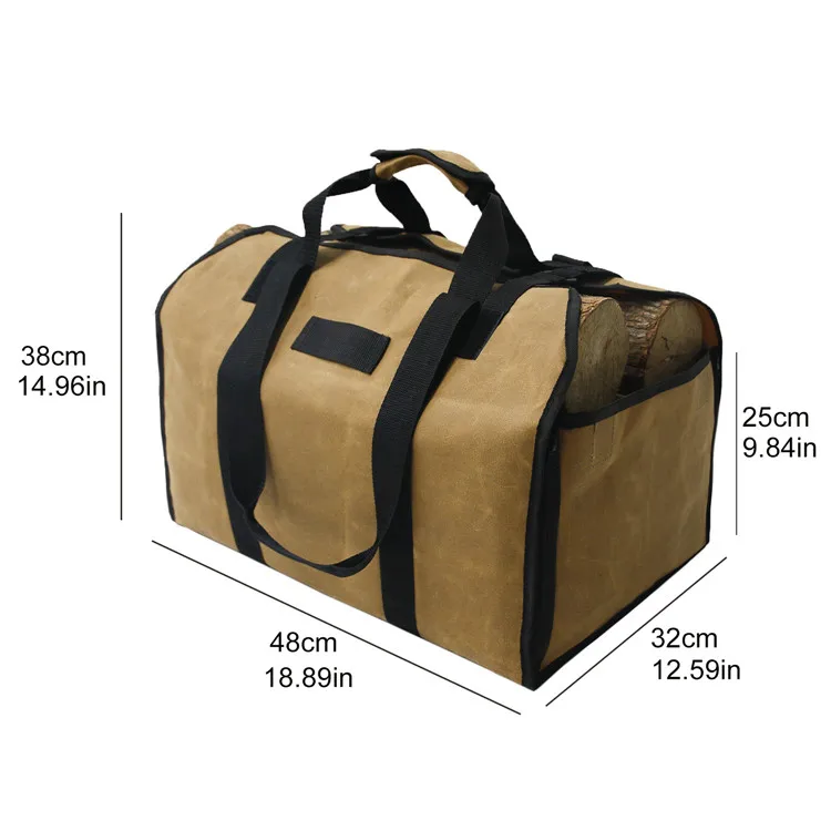 Waxed Canvas Log Firewood Carrier Tote Bag Fireplace Firewood Carriers