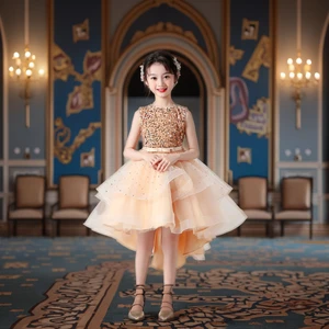 Girls' Dress Solid Design for Formal Summer Weddings Featuring Tail Flower for Age 3 Years Princess Sleeveless Clothes for Kids