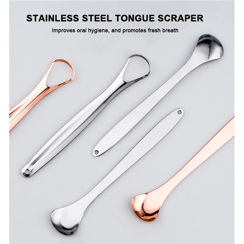 U Shape Rose Gold Tongue Scraping Private Label Case Oral Cleaner Stainless Steel Tongue Scraper With Handle