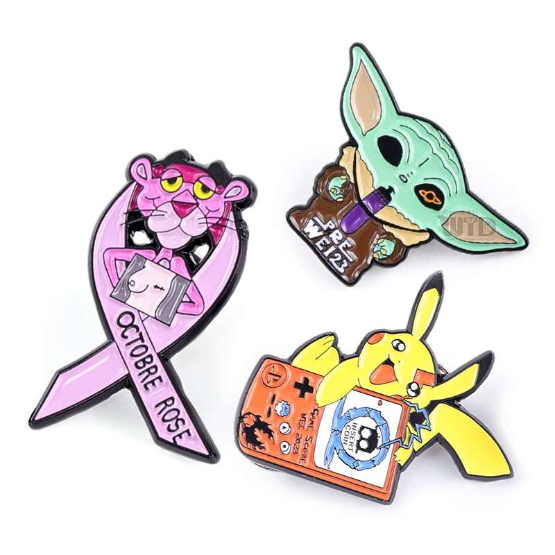 Wholesale Custom UV Printed Kpop Anime for Lapel Pin Glitter Pearl Style Metal Badge Brooch Hard Soft Material Graduation