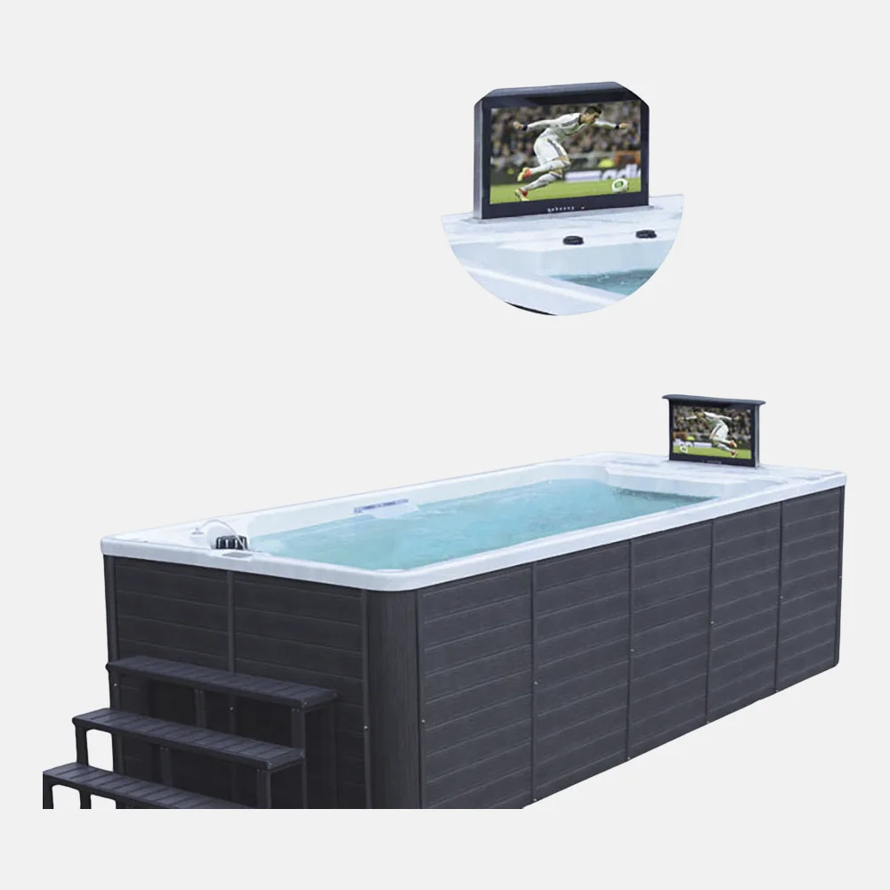 Grey Large Swimming Bathtub Finland Wooden Frame Hot Tubs Outdoor Spa Acrylic TV Pool