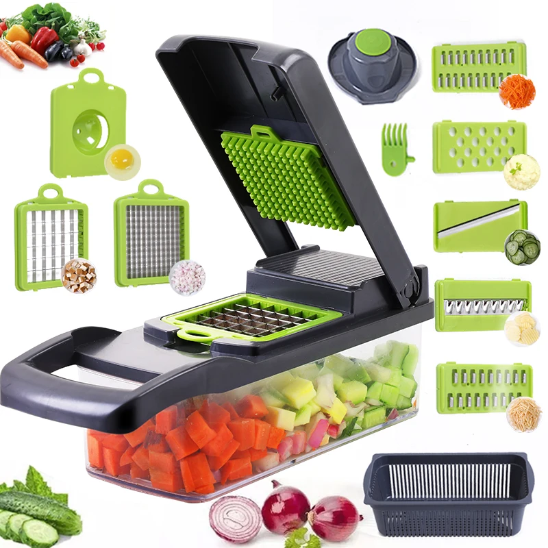 1 Set, 15in1, Vegetable Chopper, Multifunctional Fruit Slicer, Handle Food  Grater, Vegetable Slicer, Cutter With Draining Basket, Onion Mincer Chopper