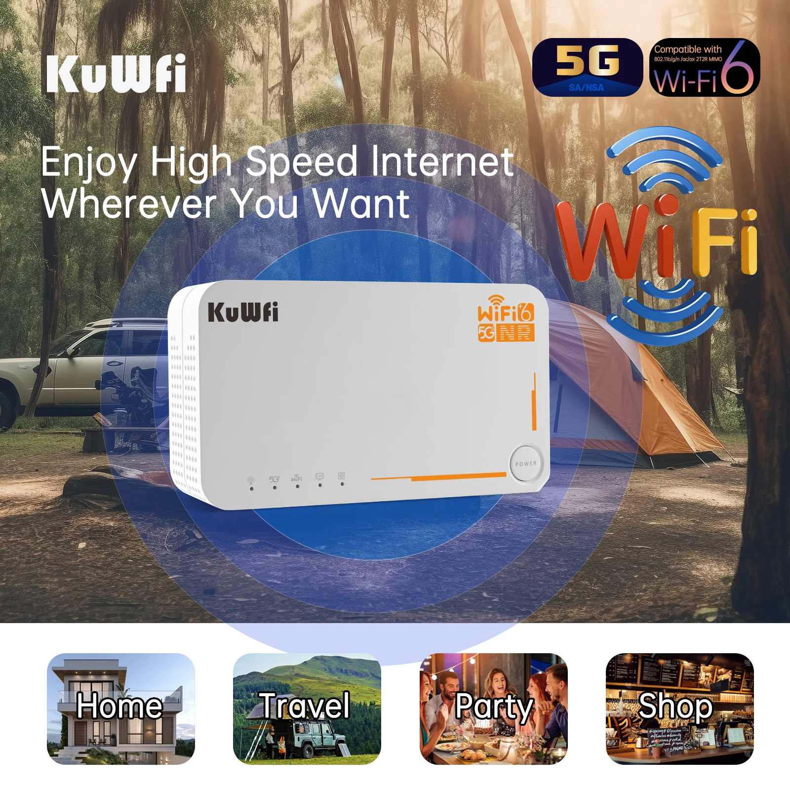 ESim Router KuWFi NSA SA Device Router 5g Wifi Outdoor Cpe Dual Band 3000Mbps 5g Sim Card Universel Router with Big Battery