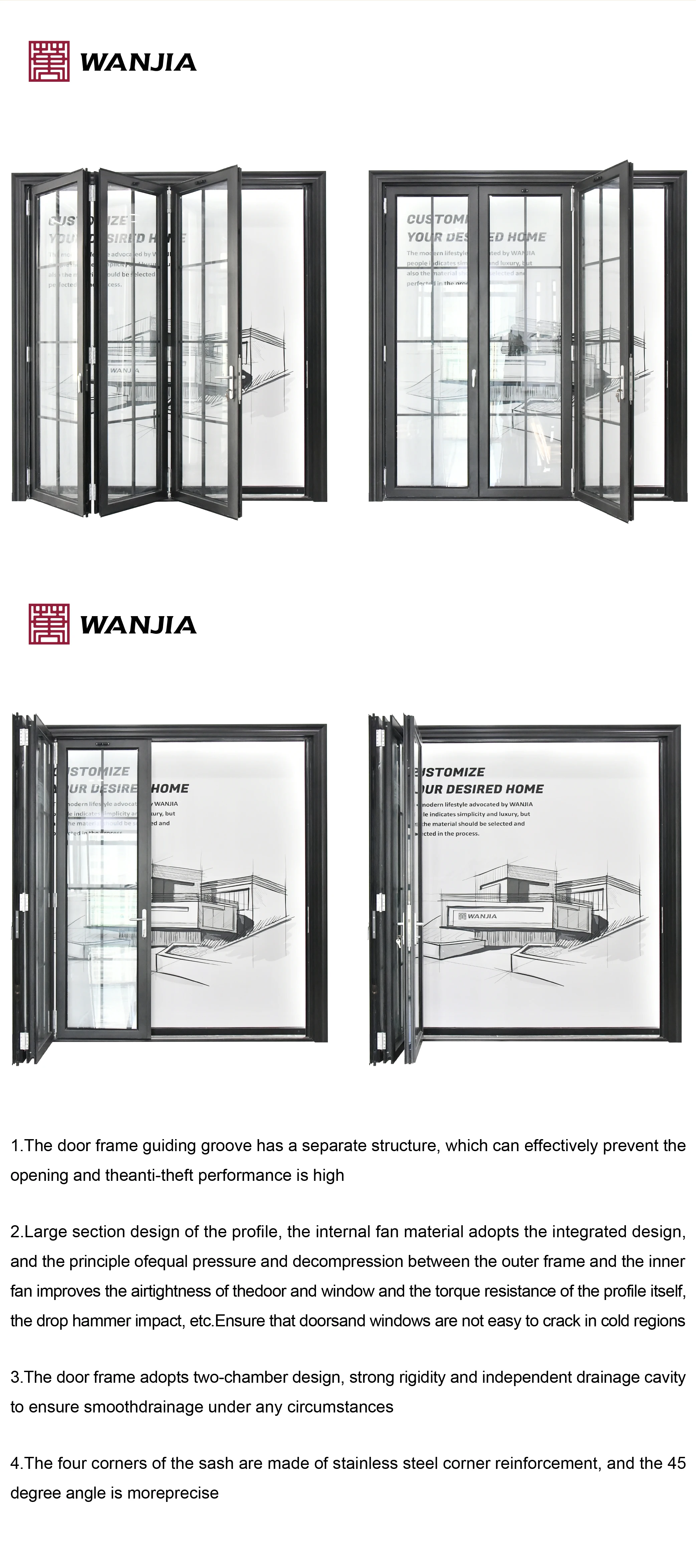 96 X 80 Aluminium Folding Glass Wall Wholesale Exterior Patio High