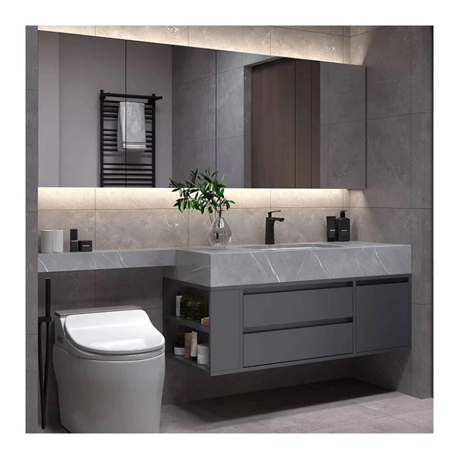 Solid Wood Simple Rock Plate Basin Bathroom Cabinet Combination ...