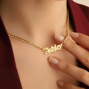 Hot Sale Customized Made Any Names Chain Personalized Initial Letter Tarnish Plated Stainless Steel Custom Gold Plated  Necklace