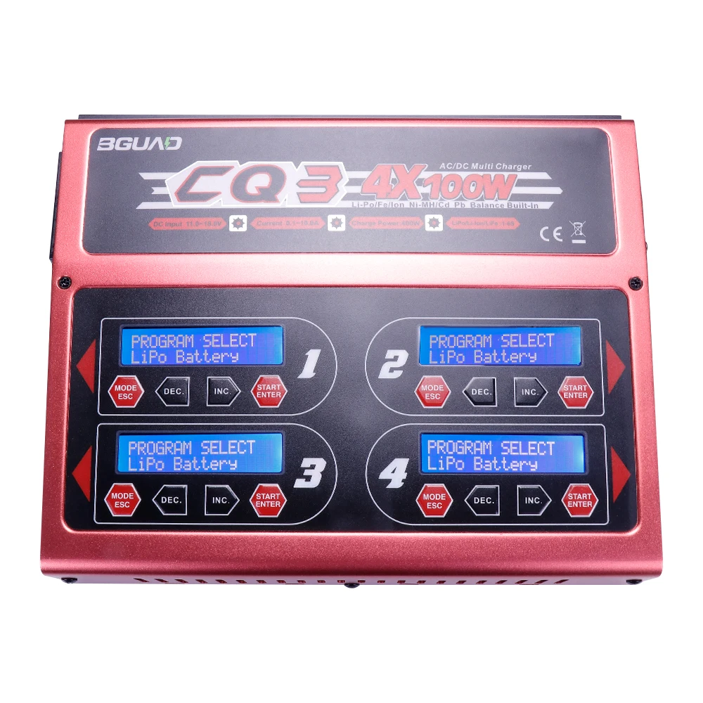 EV-Peak CQ3 4x100W 10A 1-6S DC 11V-18V Balance Charger Discharger for LiPo LiFe NiMH NiCd Battery RC Model Drone