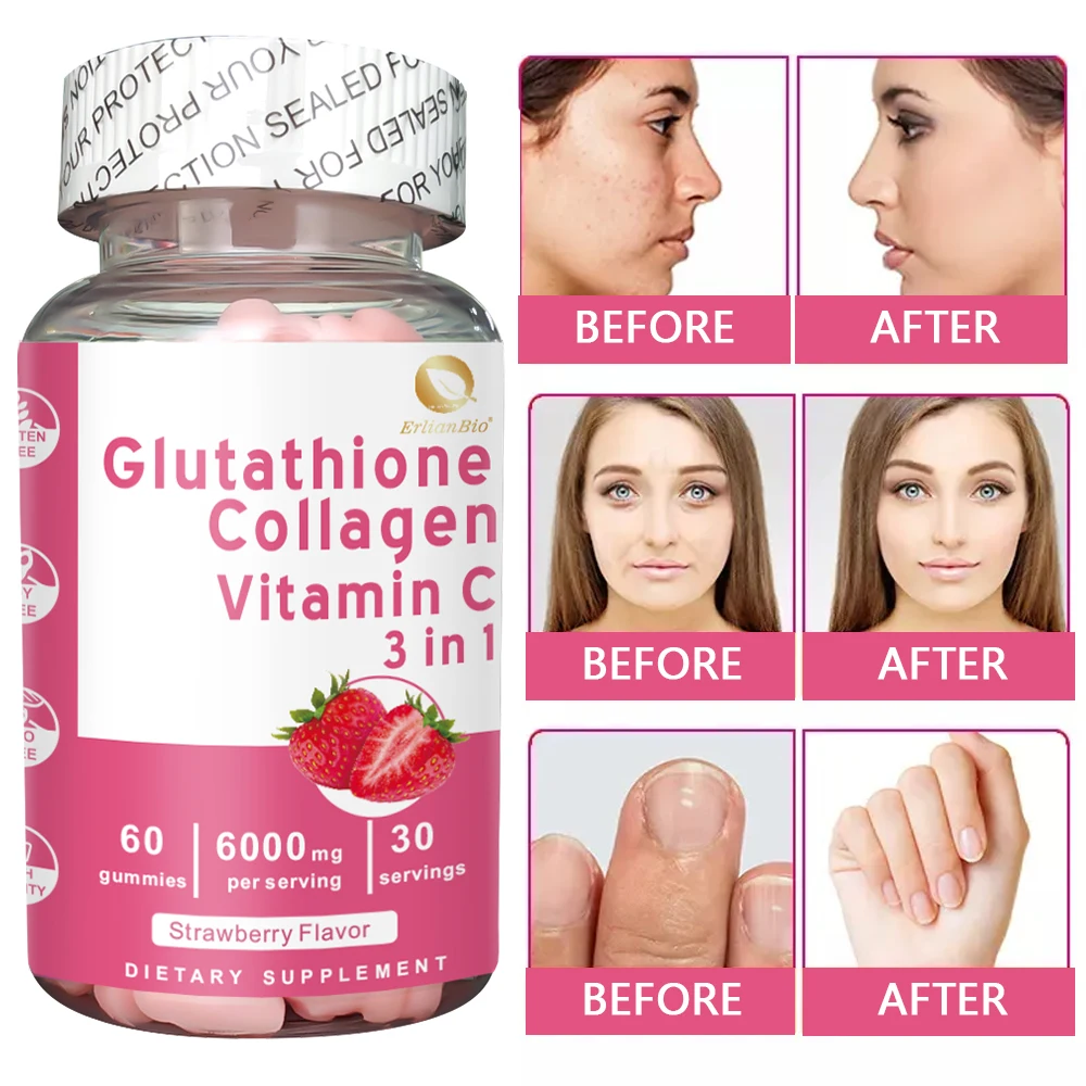 OEM Glutathione Skin Whitening Supplement Gummies 6000mg