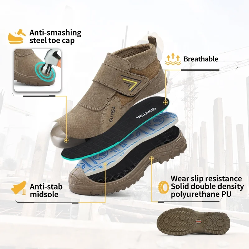 GUYISA Factory Direct Men's Work Boots Welding European Standard Steel Toe Anti-ironing Work Boot