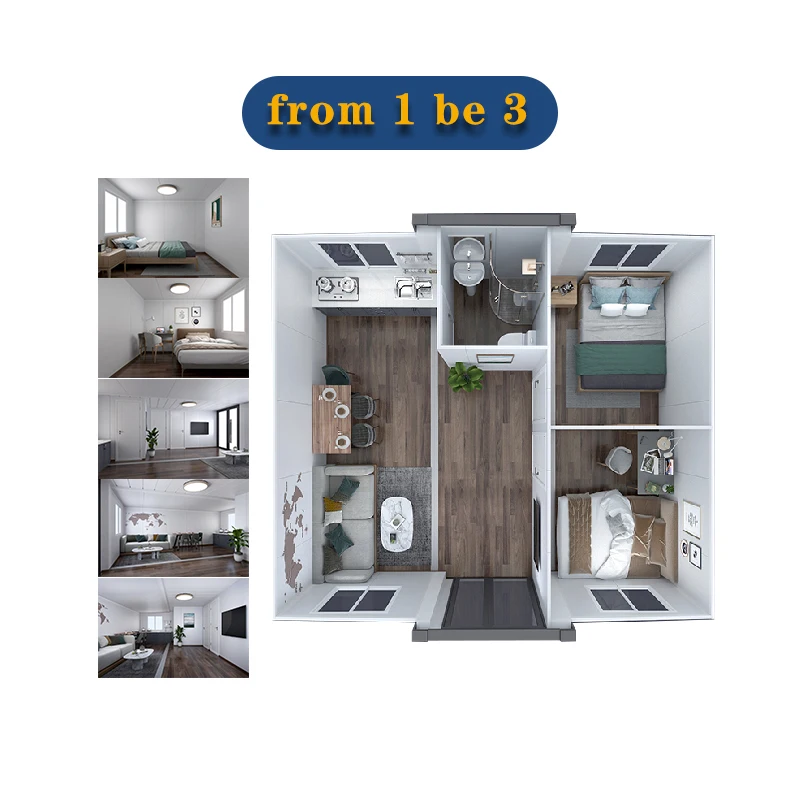 CGCH Foldable 40ft 20ft Double Layer Prefab Expandable House Mobile Villa Prefabricated Home 3 Bedroom With Kitchen