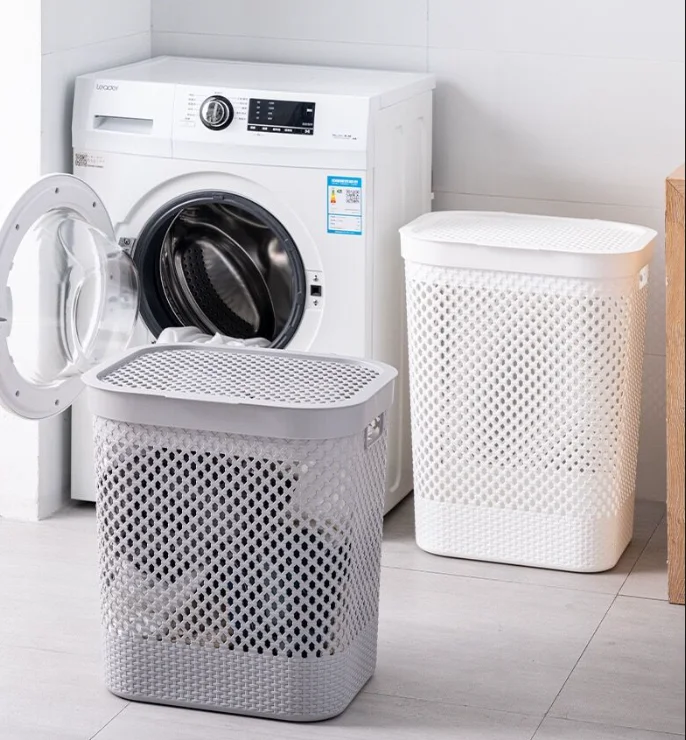 Large  Woven Dirty Laundry Basket Plastic Laundry Basket Bathroom Dirty Clothes Storage Basket Japanese Style
