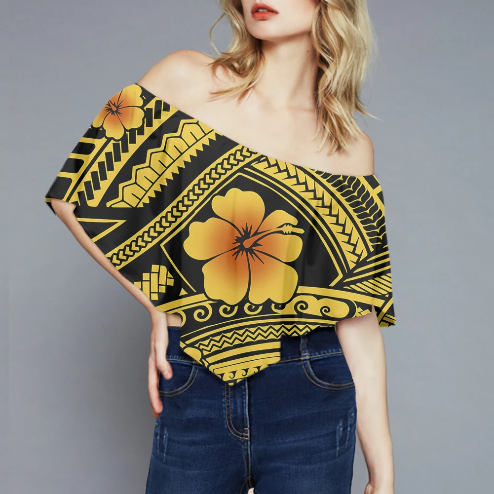 Hibiscus Pattern Vintage Ladies Blouses 