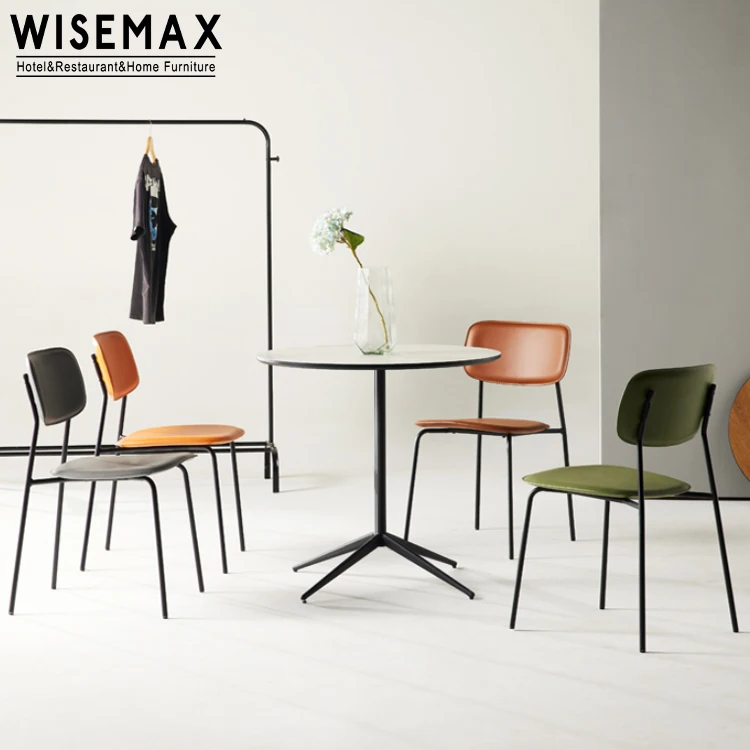 WISEMAX FURNITURE Contemporary New Design Metal Frame Classic Chair Indoor Restaurant Upholstery PU Leather Dining Chair
