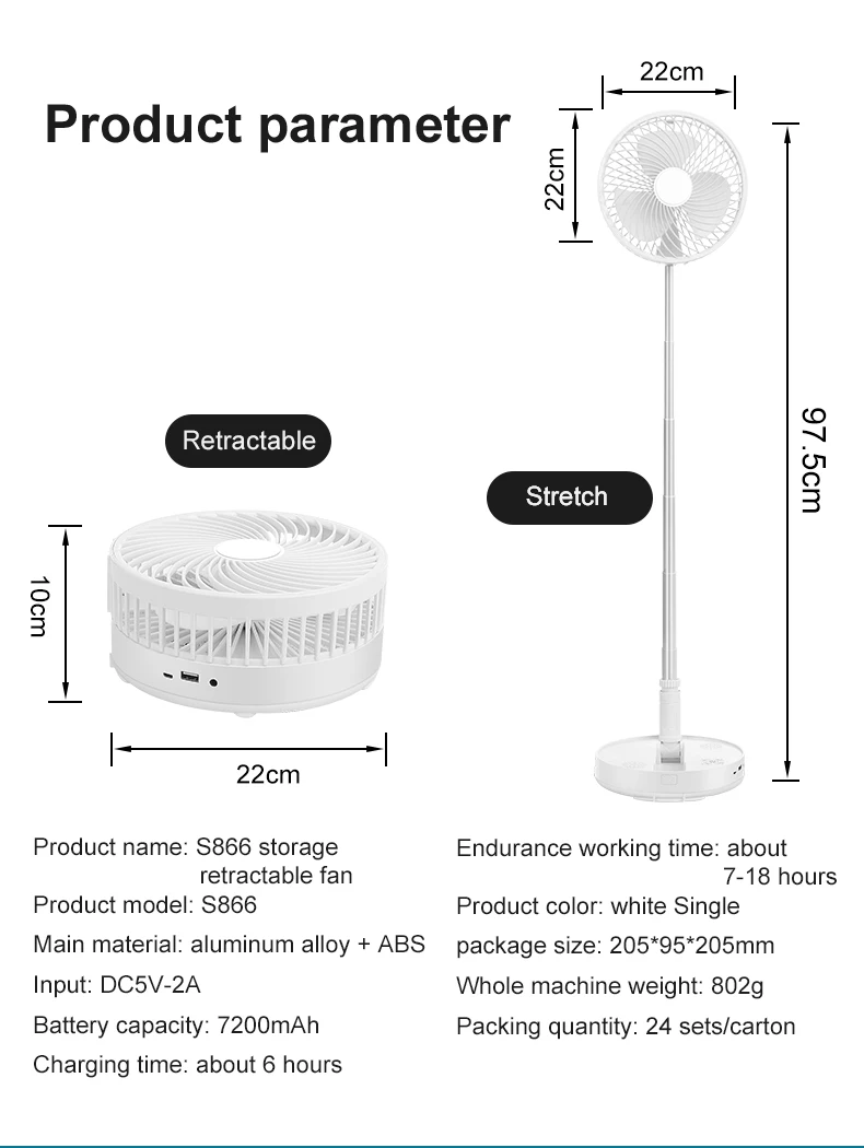 USB Portable Folding Fans Rechargeable 7200mah Folded Fan Smart Electric Desktop Adjustable Height Floor Fan 4.8 Four,four 0.77