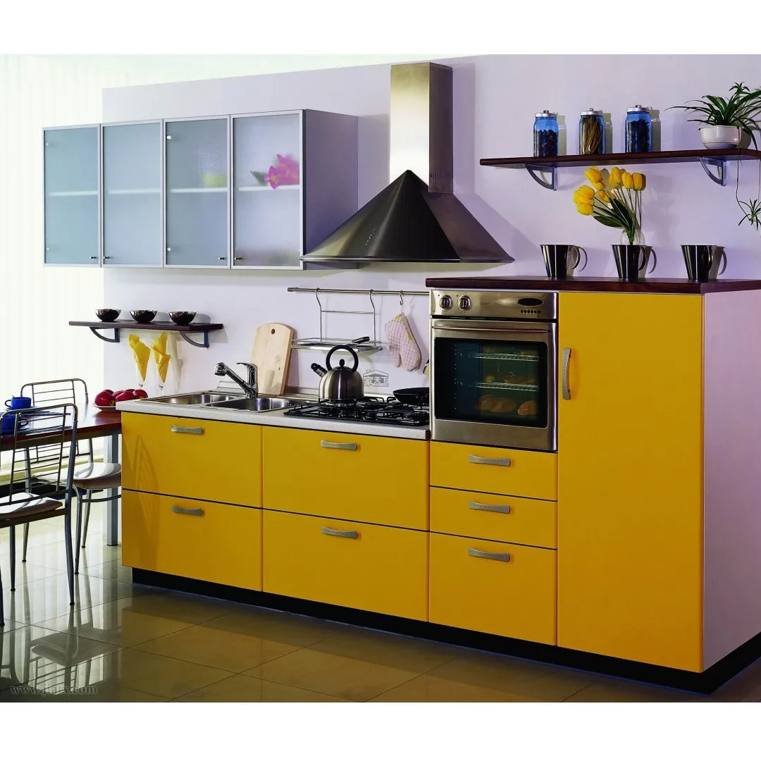 CBMMART Modern Grey and Shallow Yellow Kitchen Cabinet Set Custom Kitchen Cabinet With Island