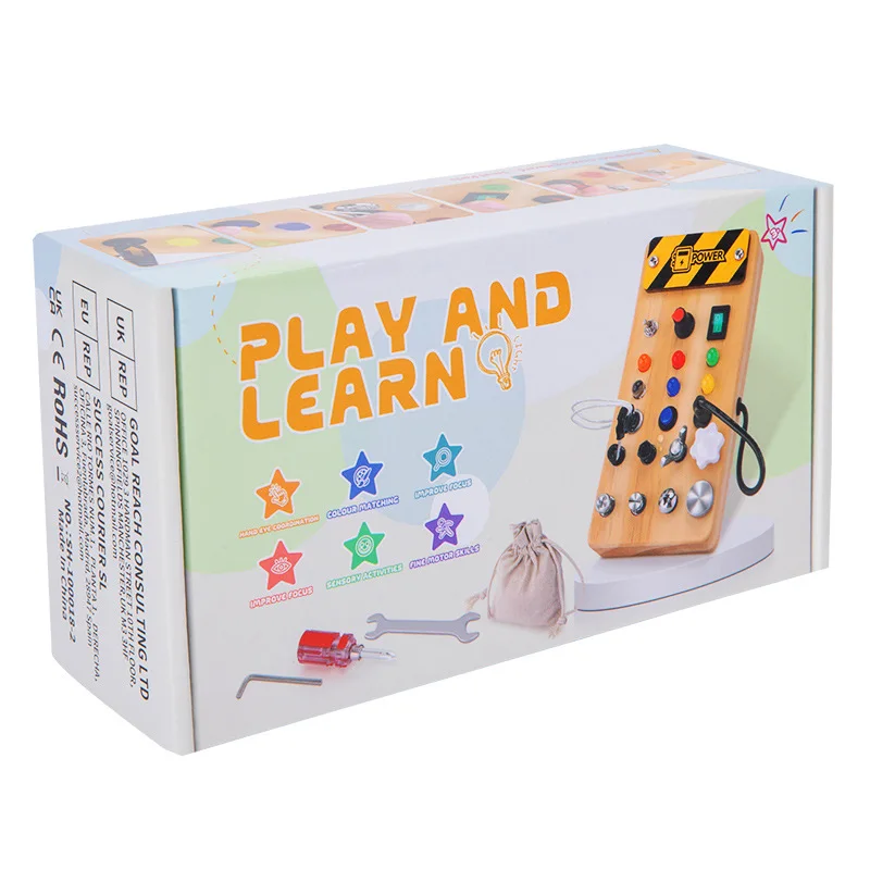 НОВАЯ деревянная обучающая доска Монтессори для малышей с переключателями, светодиодной подсветкой, имитацией розетки, обучающими пособиями, игрушками на развитие жизненных и когнитивных навыков