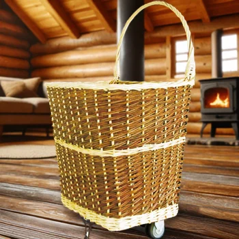 Wicker Trolley Basket Shopping/Log Holder, Willow, Natural Brown