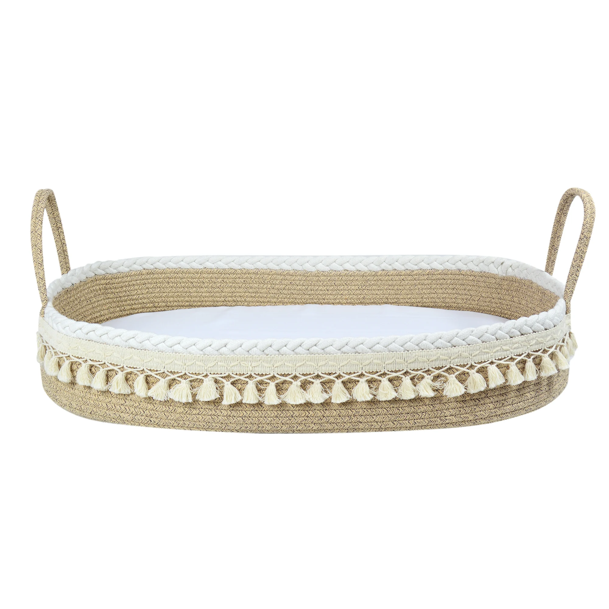 Baby Changing Basket Handmade Woven Cotton Rope Moses Basket With