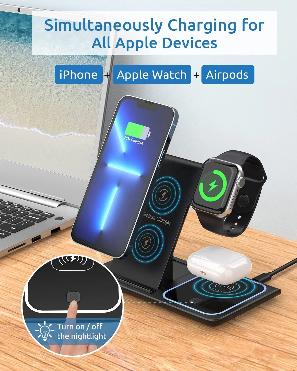 15W 3 in 1 One Foldable Portable Fast Wireless Charging Station Dock Magnetic Cell Phone Qi Wireless Charger Stand for iPhone