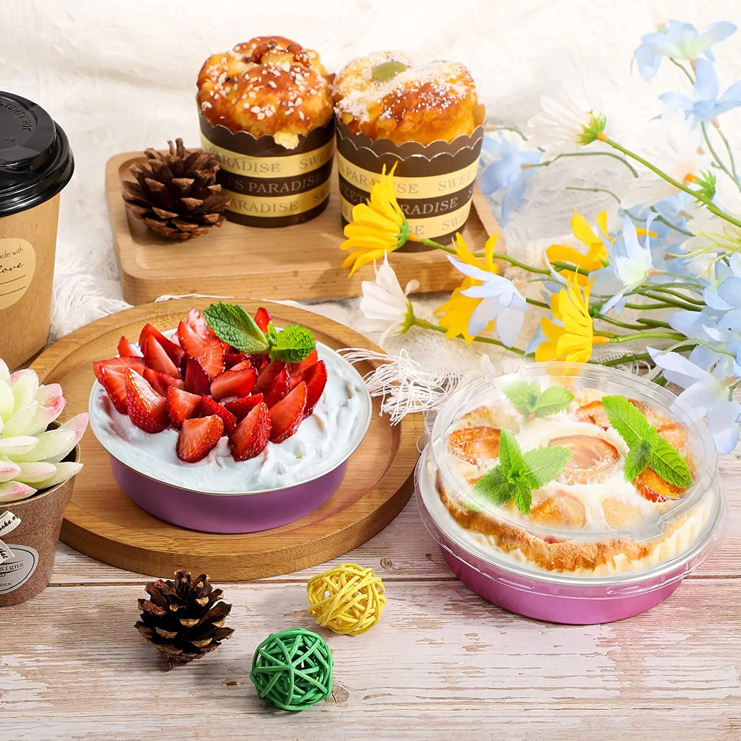 Inch Pie Tins Pan Rose Red Disposable Cake Pie Pans Aluminum - Main Image