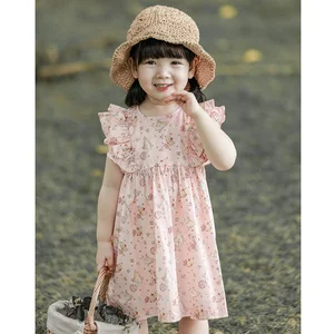 100% Cotton Girls Summer Dress Printed Flare Sleeve Kids Dresses for Girls Lovely Toddler Girls Dresses