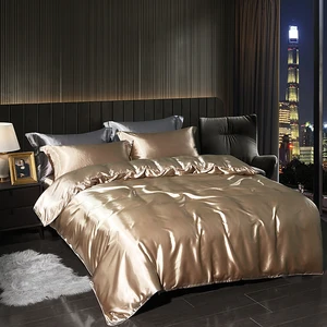 2026 Hot Sale Wholesale Solid Bedding Cover Luxury Duvet Cover Set Satin Silk Sheets Bedding Set
