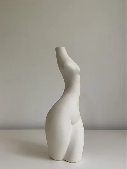 Ceramic Natural Color Abstract Human Form Ceramic Vase Handmade and Hand Painted Vase for  Dried Flower