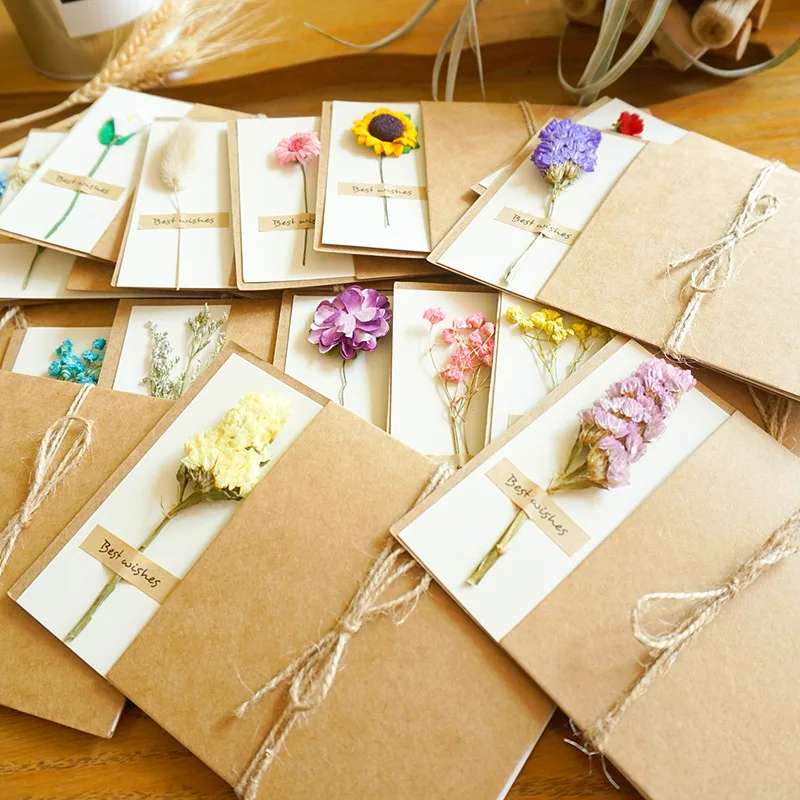 Custom Handmade Vintage Kraft Blank Note Card Thank Notes Dried Flowers ...