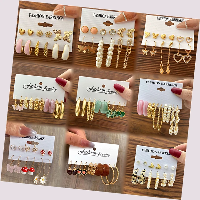 Metal Earrings Set for Women Punk Pearl Dangle Drop Earrings 2022 Trend Set of Earrings Jewelry Gold Vintage Geometric China