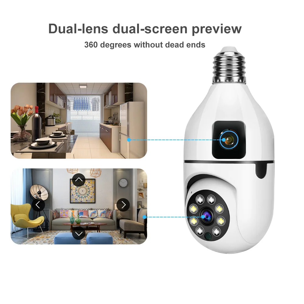 New Dual Wifi Camera Bulb Camera 2mp 4mp Mobile Tracking Full Color Night Vision 360 Light Bulb Camera