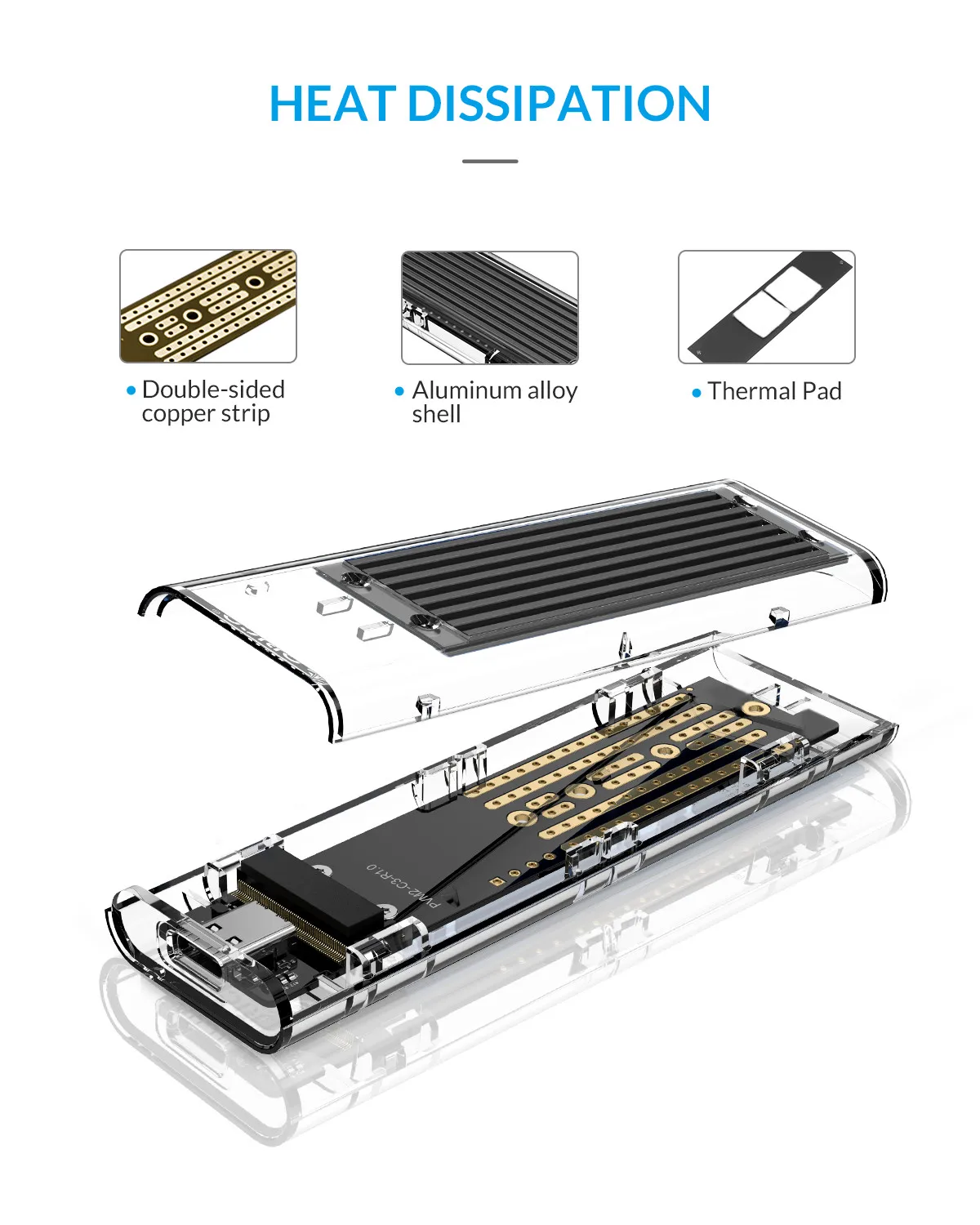 Transparent TYPE-C to M.2 NVMe SSD enclosure USB3.1 to M.2 PCIe hard case