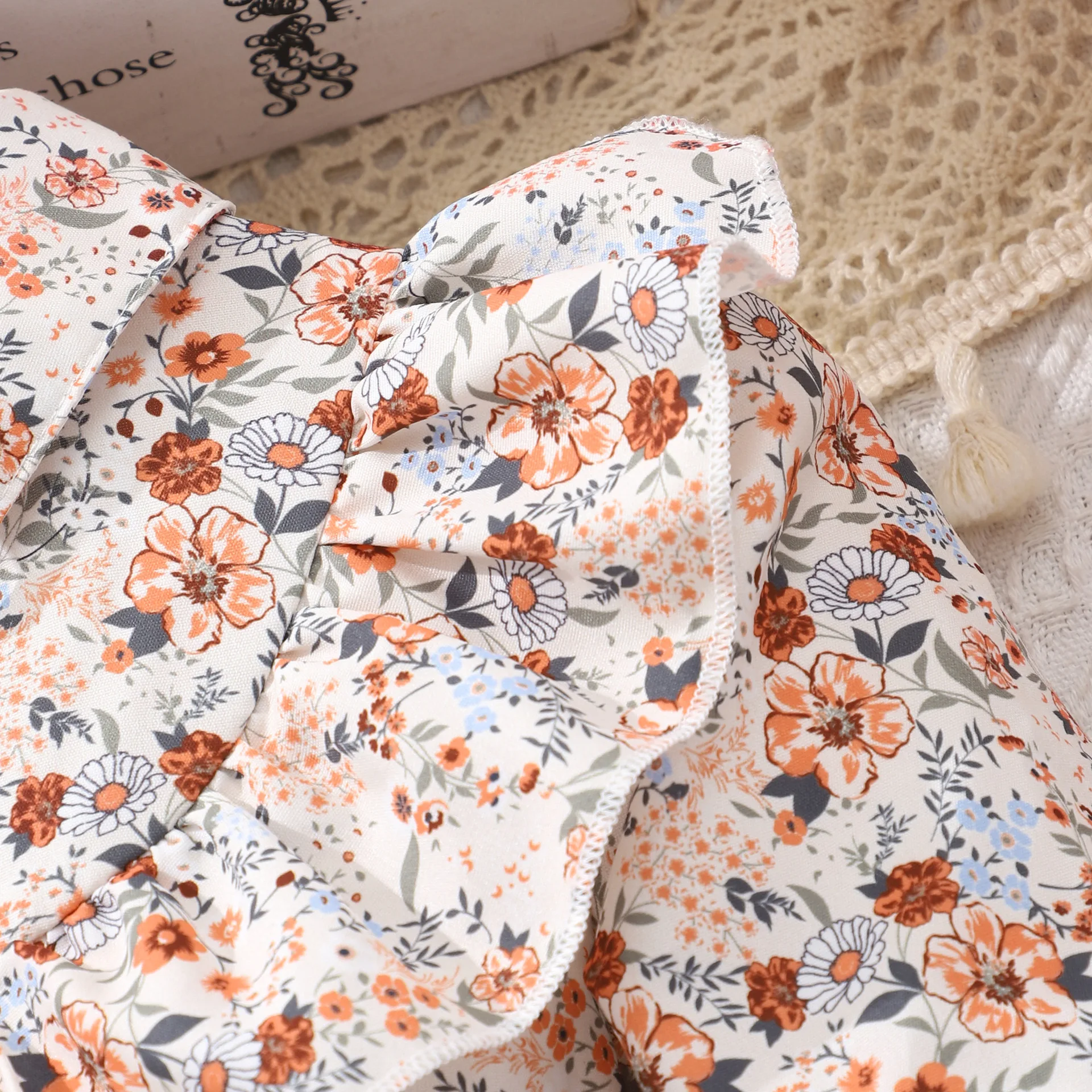Spring and Autumn Flying Sleeves Long Sleeved Printed Dress New Product Children's Flower Mesh Dress Girl Princess Dress