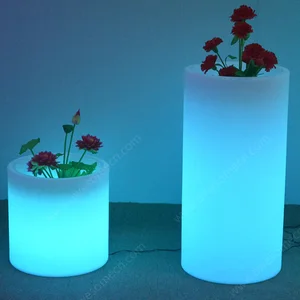 Modern 16-Color LED Illuminated Cylindrical Flower Vase Pot Trays for Planters and Garden Decor