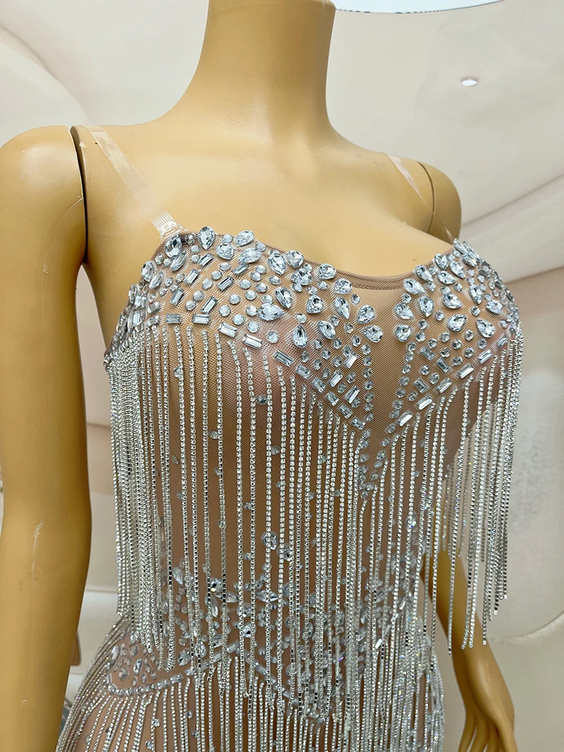 unique club dresses Novance Y3735 New Trending Items Silver Rhinestone Tassels Sexy Backless Slimming Short Evening Dresses Women's Spring/Summer Elegant Minimalist Satin Mini length Sizing Size:17.5 (US) / 44 (EU) mini night club club dresses