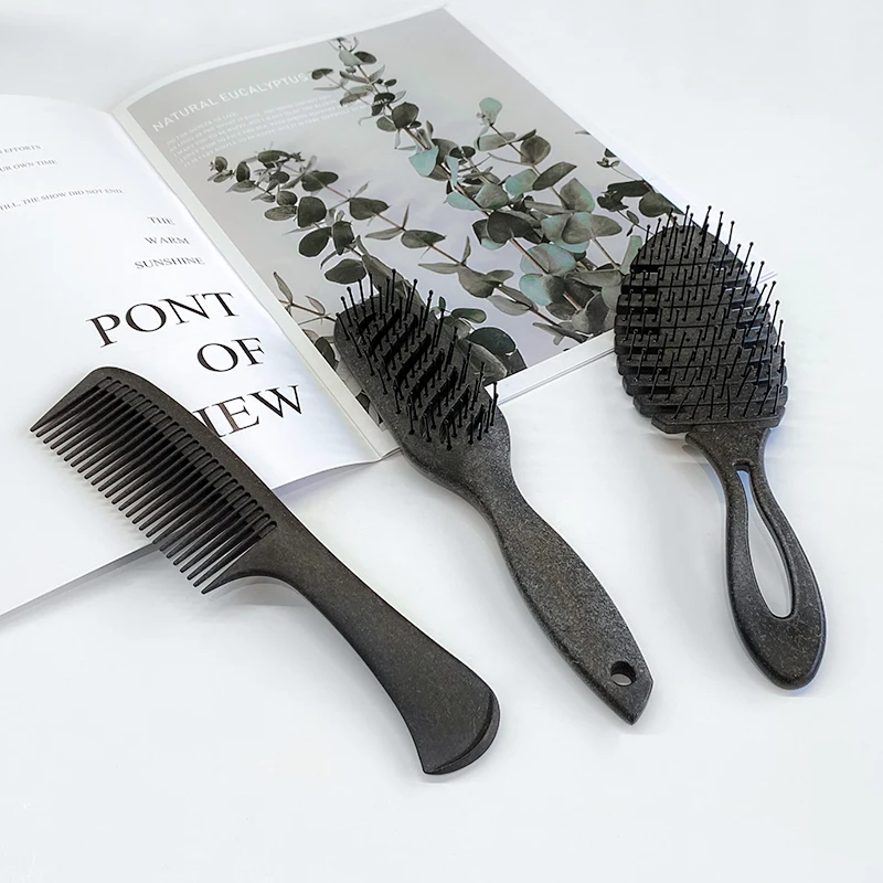 Eco Friendly Coffee Grounds Detangling Paddle Hair Brush Vent Hair Brush Set for Travelling Hair Comb and Brush Set