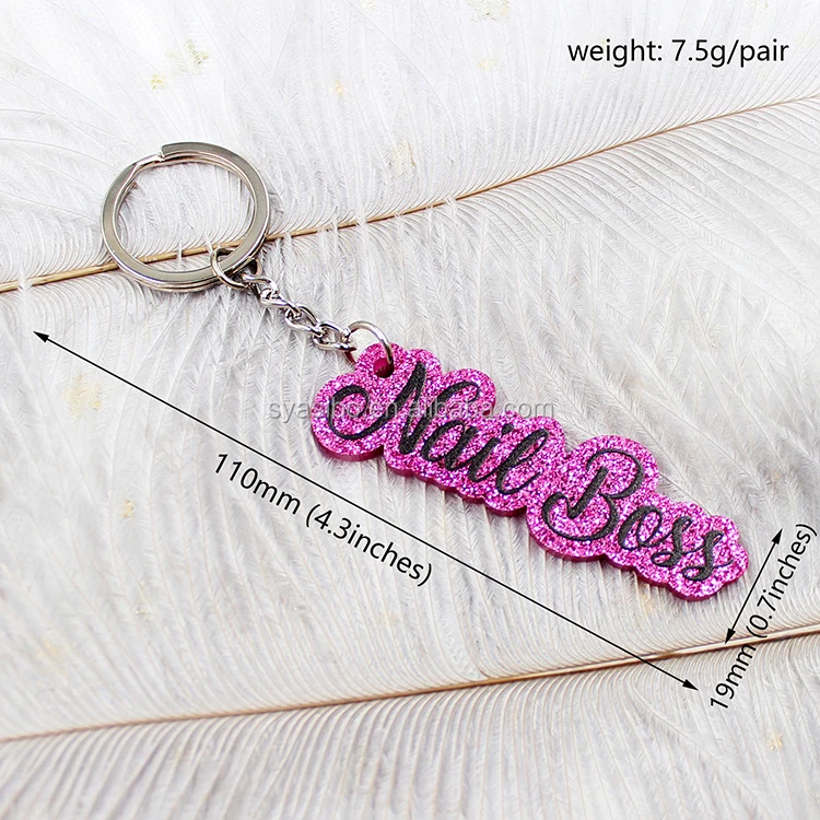 KHS074KC038 Factory best selling Nail Boss Keychain with Long Ring UV Print Glitter Acrylic Keychain factory